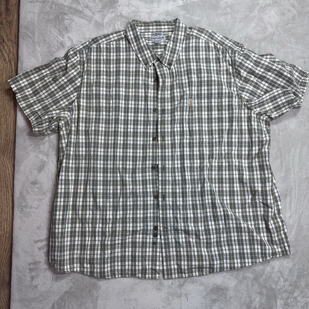 Carhartt~Men's~Relaxed Fit Green Plaid Button Down Short Sleeve~3XL‎